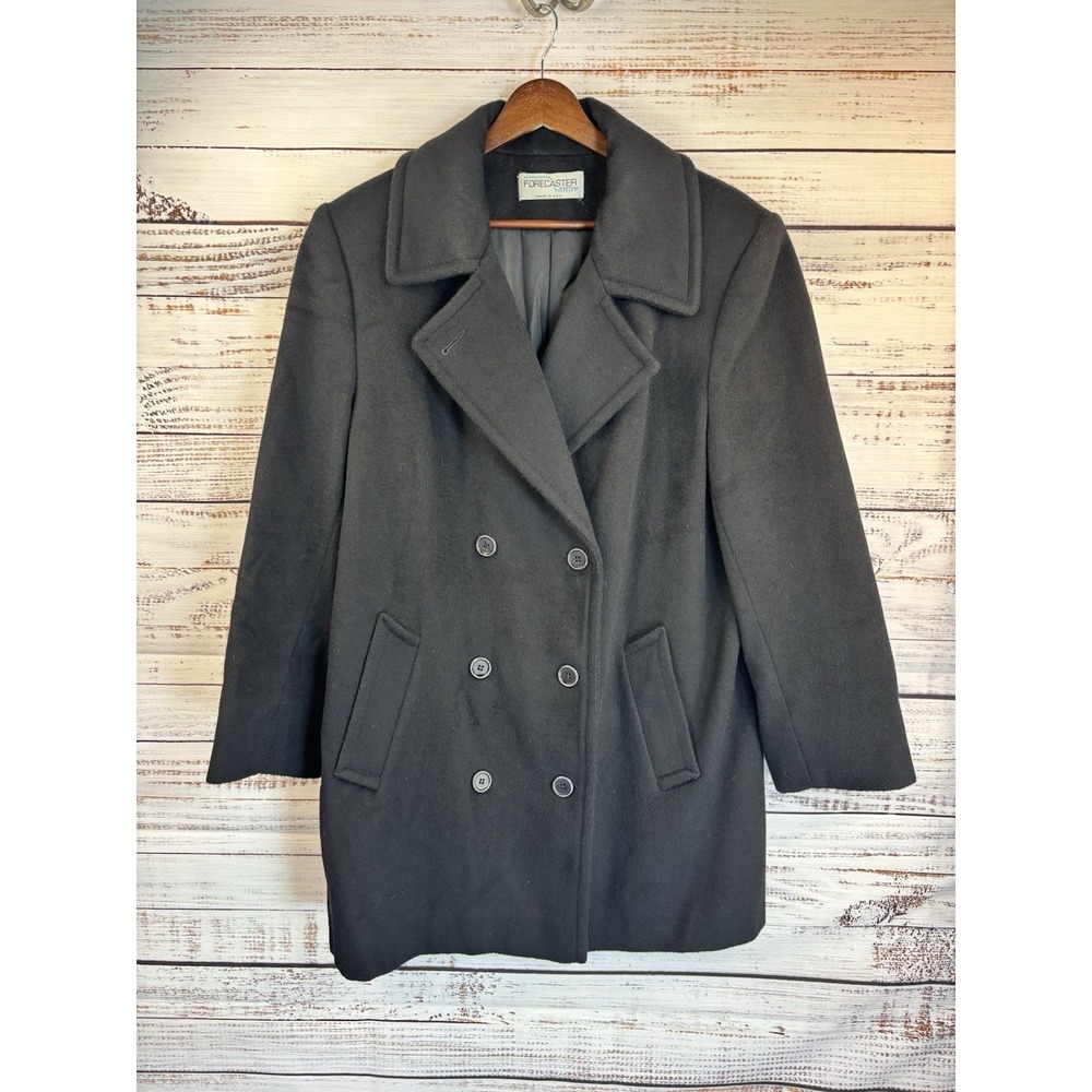 Vintage Pea Coat Forecaster of Boston Size L Black Wool Blend Double Breasted - Picture 2 of 14